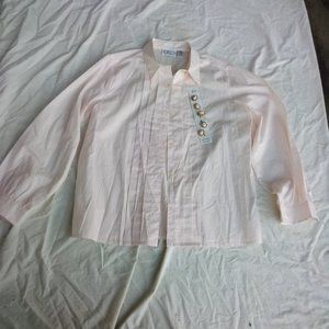 Witt Pleated Front  Long-Sleeve Cream Blouse with Button Covers Size 18W